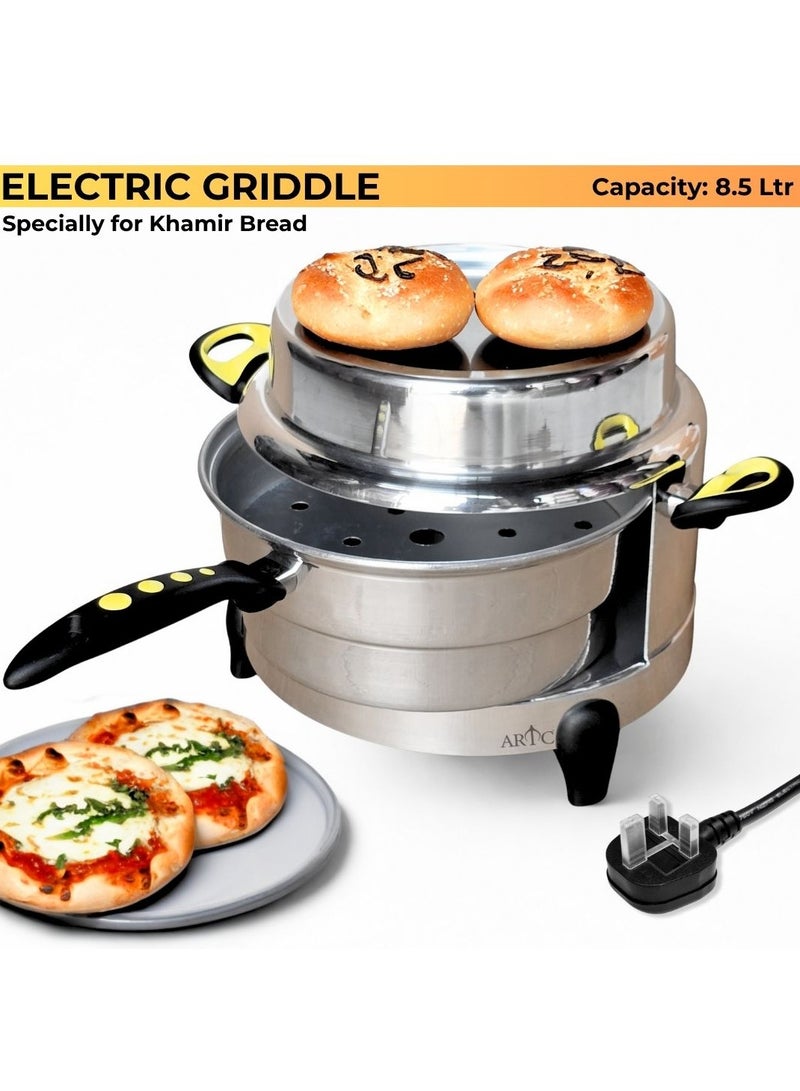 ARTC 1400W Multi-Purpose Electric Griddle Oven, Bread Maker & Pizza Maker with 3 Legs for Arabic Khamir Bread, Lebanese Bread, Fatayer, Pita, Mini Pizza | 30cm Top Baking Area, Heavy Duty 8.5L 99% Pure Certified Aluminum with Italian Heating Element, Safe 3-Pin Cable, 1-Year Warranty | For Home, Restaurants, Cafes, Bakeries, Kitchens & More - Image 1