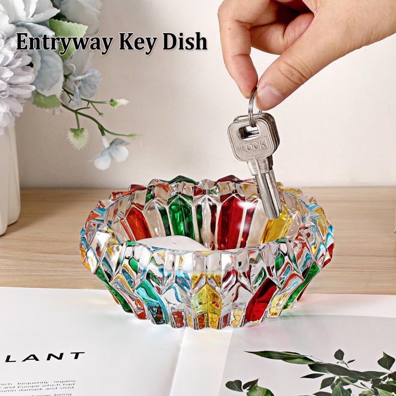 GUSHBIN Colorful Key Bowl for Entryway Glass Crystal Decorative Bowl Table Jewelry Dish for Chocolate Candy Storage Bowl Centerpiece for Coffee Table Dressing Table Home Decor - Image 2