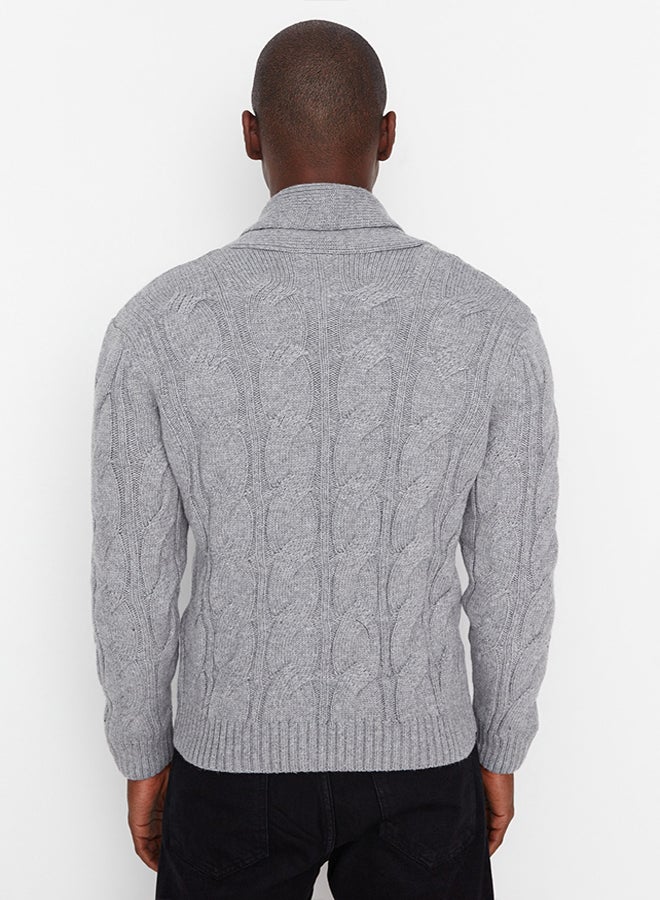 trendyol Gray Slim Fit Shawl Collar Knitwear Cardigan - Image 5