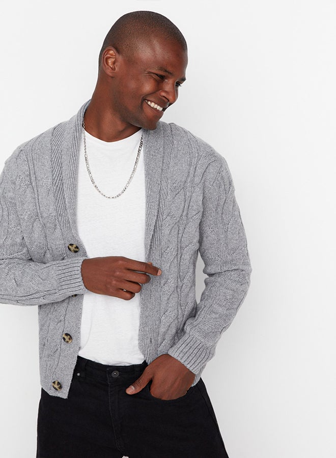 trendyol Gray Slim Fit Shawl Collar Knitwear Cardigan - Image 4
