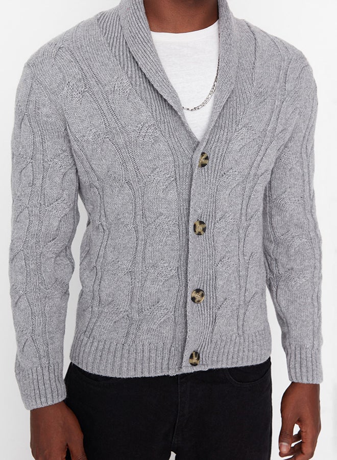 trendyol Gray Slim Fit Shawl Collar Knitwear Cardigan - Image 2