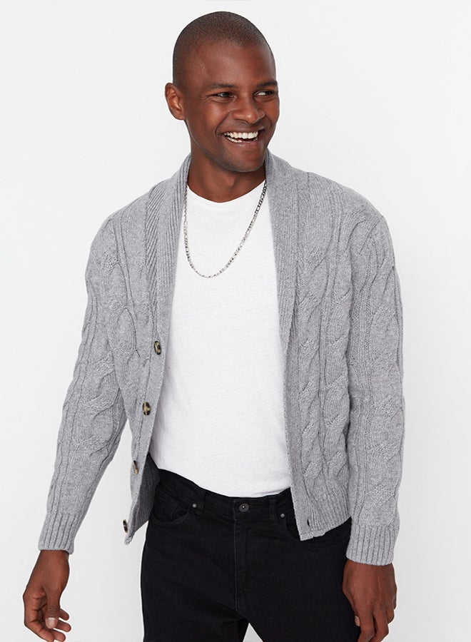 trendyol Gray Slim Fit Shawl Collar Knitwear Cardigan - Image 1
