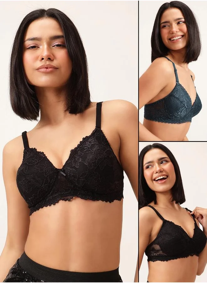 كلوفيا Clovia Set of 2 - Padded Non-Wired Full Coverage Lace Bra