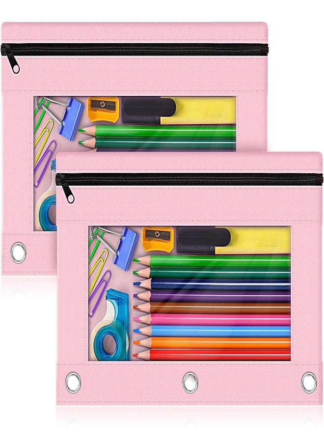 LURLIN Pencil Pouch for 3 Ring Binder, 2 Pack Pencil Bags with Zipper, Pink Pencil Case for Classroom School Office Supplies, Large Sturdy and Durable Cloth Pencil Pocket for 3 Holder Binder - Image 1