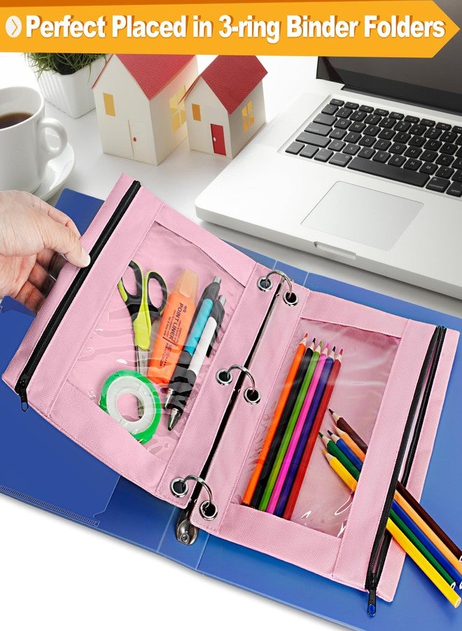 LURLIN Pencil Pouch for 3 Ring Binder, 2 Pack Pencil Bags with Zipper, Pink Pencil Case for Classroom School Office Supplies, Large Sturdy and Durable Cloth Pencil Pocket for 3 Holder Binder - Image 4
