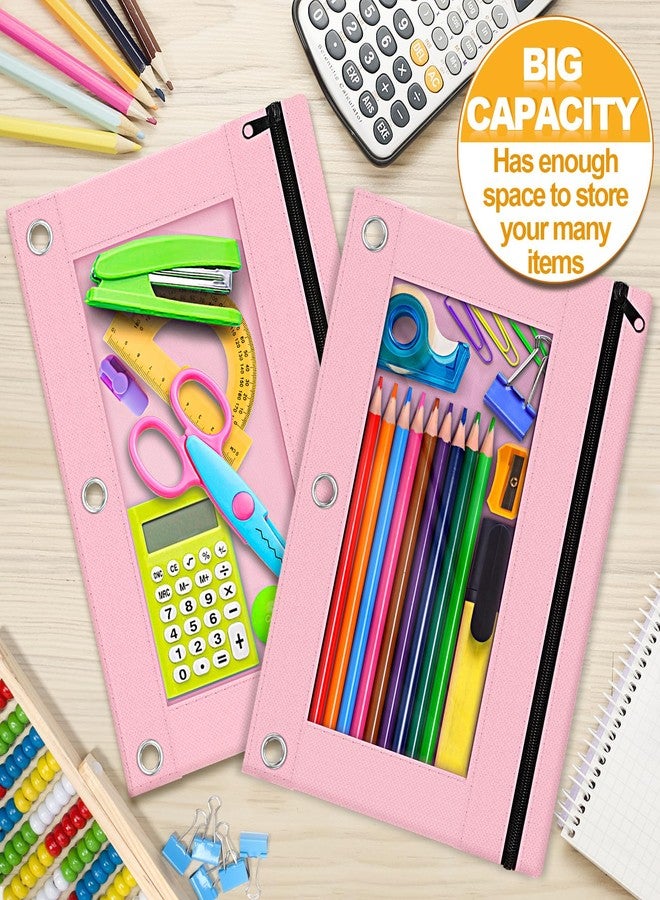 LURLIN Pencil Pouch for 3 Ring Binder, 2 Pack Pencil Bags with Zipper, Pink Pencil Case for Classroom School Office Supplies, Large Sturdy and Durable Cloth Pencil Pocket for 3 Holder Binder - Image 3