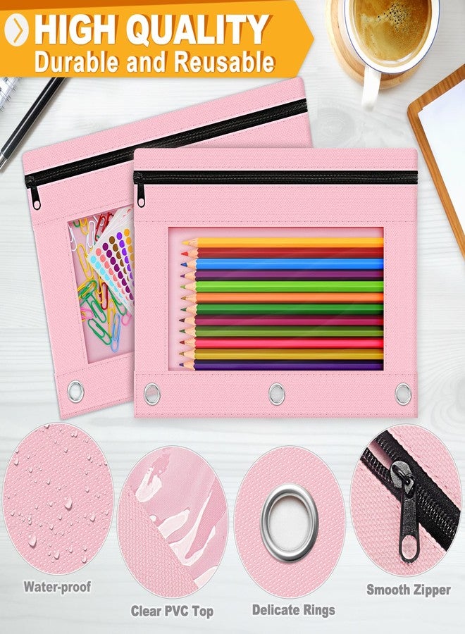 LURLIN Pencil Pouch for 3 Ring Binder, 2 Pack Pencil Bags with Zipper, Pink Pencil Case for Classroom School Office Supplies, Large Sturdy and Durable Cloth Pencil Pocket for 3 Holder Binder - Image 5