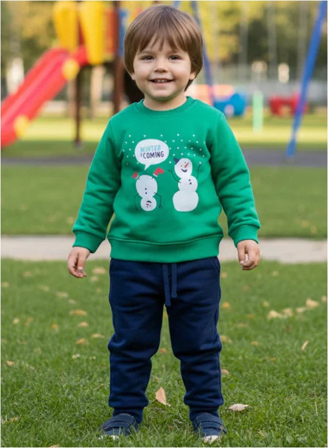 اوركيدز طقم بيجامة أولادي قطن أخضر بتصميم شتوي ثلجي - Image 2