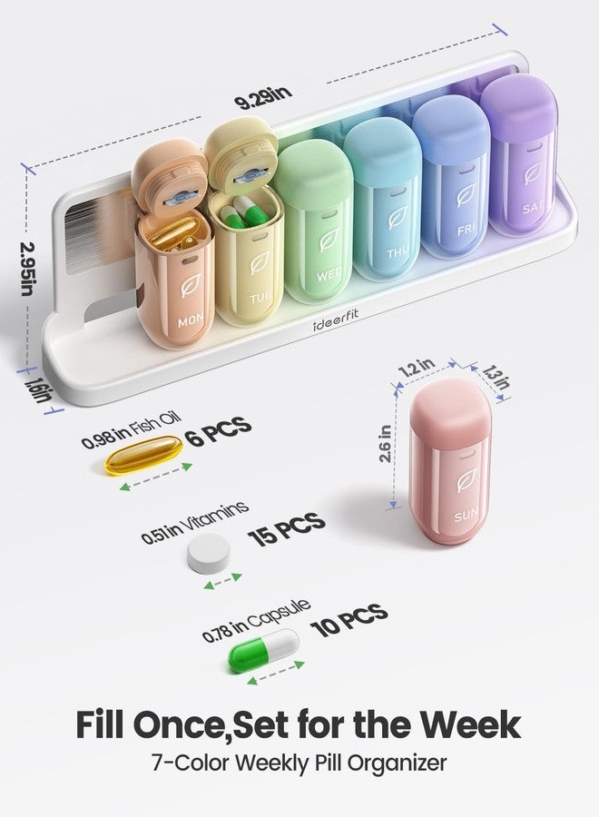 Ideerfit Weekly Magnetic Pill Organizer, Moisture-Proof Pill Box 7 Day 1 Time a Day with Desiccant, Removable Large Travel Pill Case, Medication Container for Vitamins and Supplements, Rainbow - Image 5