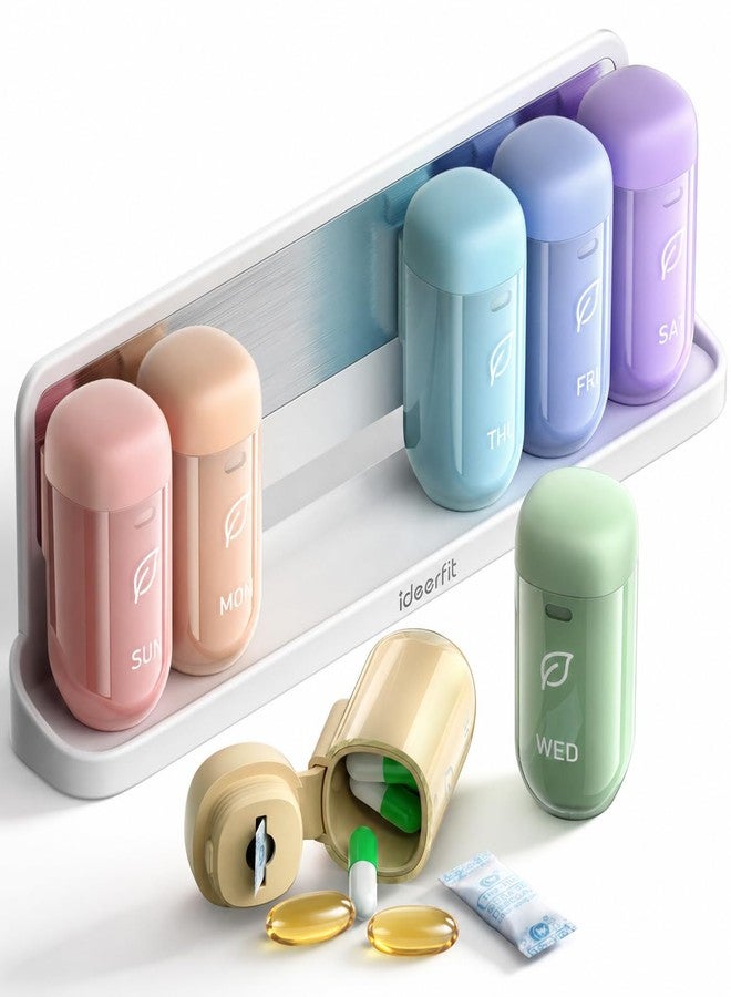 Ideerfit Weekly Magnetic Pill Organizer, Moisture-Proof Pill Box 7 Day 1 Time a Day with Desiccant, Removable Large Travel Pill Case, Medication Container for Vitamins and Supplements, Rainbow - Image 1