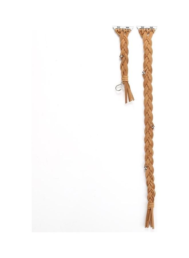 NIBEMINENT Hand-woven Replacement Watch Band Leather Watchband For Apple Series 7 41mm/6 & SE 5 4 40mm/3 2 1 38mm Khaki - Image 1