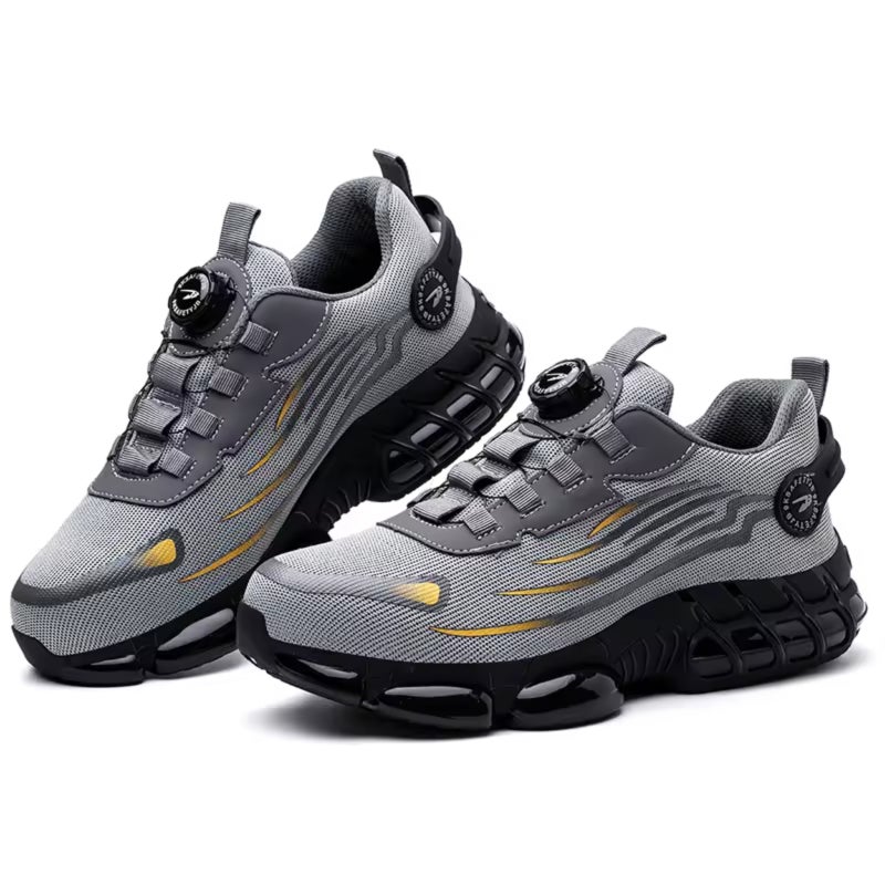 Anti-smash Anti-pressure Safety Shoes with Wide European Standard Steel Head, Pressure Resistance ≥15000N, Impact Resistance >200J, Stab-proof Kevlar, Solid Puncture Resistance ≥1100N, PU Air Cushion Sole, Upper Material Flying Weave, Color Black/Gray, Midsole Material Kevlar, Toe Cap Steel Toe, Size 36-46 - Image 1