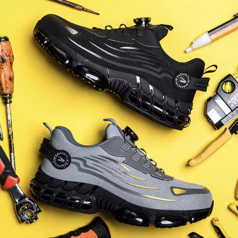 Anti-smash Anti-pressure Safety Shoes with Wide European Standard Steel Head, Pressure Resistance ≥15000N, Impact Resistance >200J, Stab-proof Kevlar, Solid Puncture Resistance ≥1100N, PU Air Cushion Sole, Upper Material Flying Weave, Color Black/Gray, Midsole Material Kevlar, Toe Cap Steel Toe, Size 36-46 - Image 2