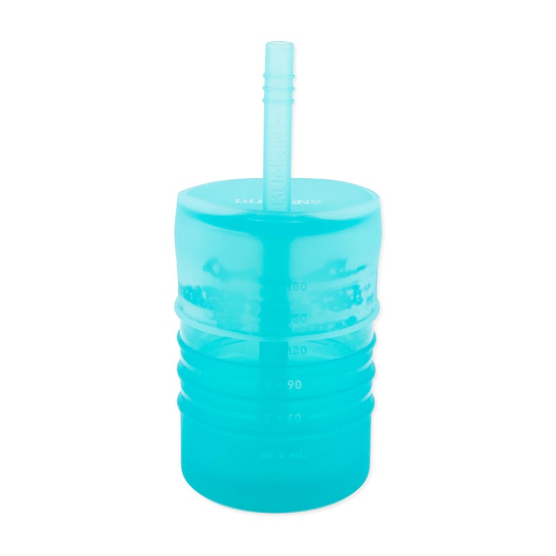 Bumkins Baby and Toddler Cups, Sippy Cup with Straw, Spill Proof, Transition Cup for Babies Ages 1 Year, Safely Sip from Lid, Straw or Cup, First Year Supplies, Platinum Silicone, Holds 7oz, Blue - Image 1
