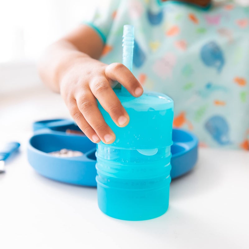 Bumkins Baby and Toddler Cups, Sippy Cup with Straw, Spill Proof, Transition Cup for Babies Ages 1 Year, Safely Sip from Lid, Straw or Cup, First Year Supplies, Platinum Silicone, Holds 7oz, Blue - Image 2