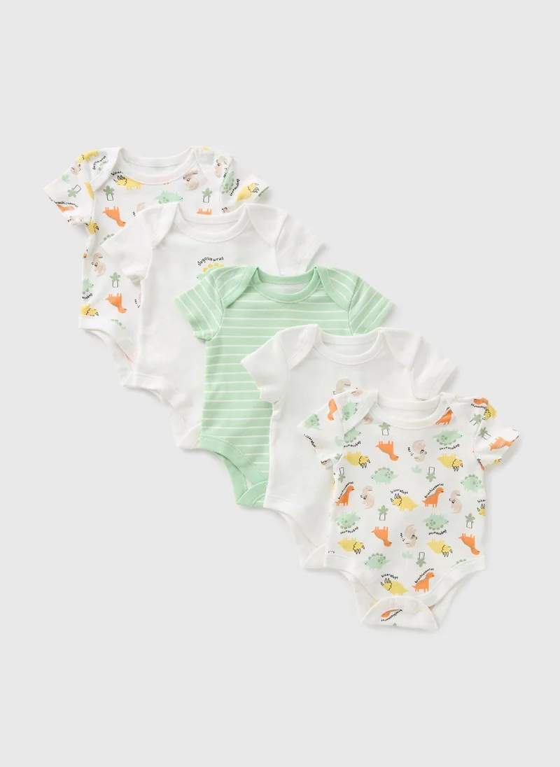 Matalan 5 Pack Baby Green Dino Bodysuits