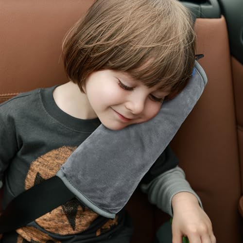 COOLBEBE Seat Belt Pillow for Kids Extra Soft Toddler Travel Pillow for Car Seat Universal Carseat Strap Cushion Pads for Childs Baby People Adults Grey - Image 1