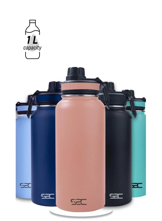 STAINLESS STEEL WATER BOTTLE 1L,32OZ DOUBLE WALL VACUUM INSULATED WATER BOTTLE, BPA FREE WATER BOTTLE FOR KIDS SCHOOL WITH SPOUT LID - THERMOS WATER FLASK FOR HOT WATER, WATER BOTTLES (ROSE PINK)