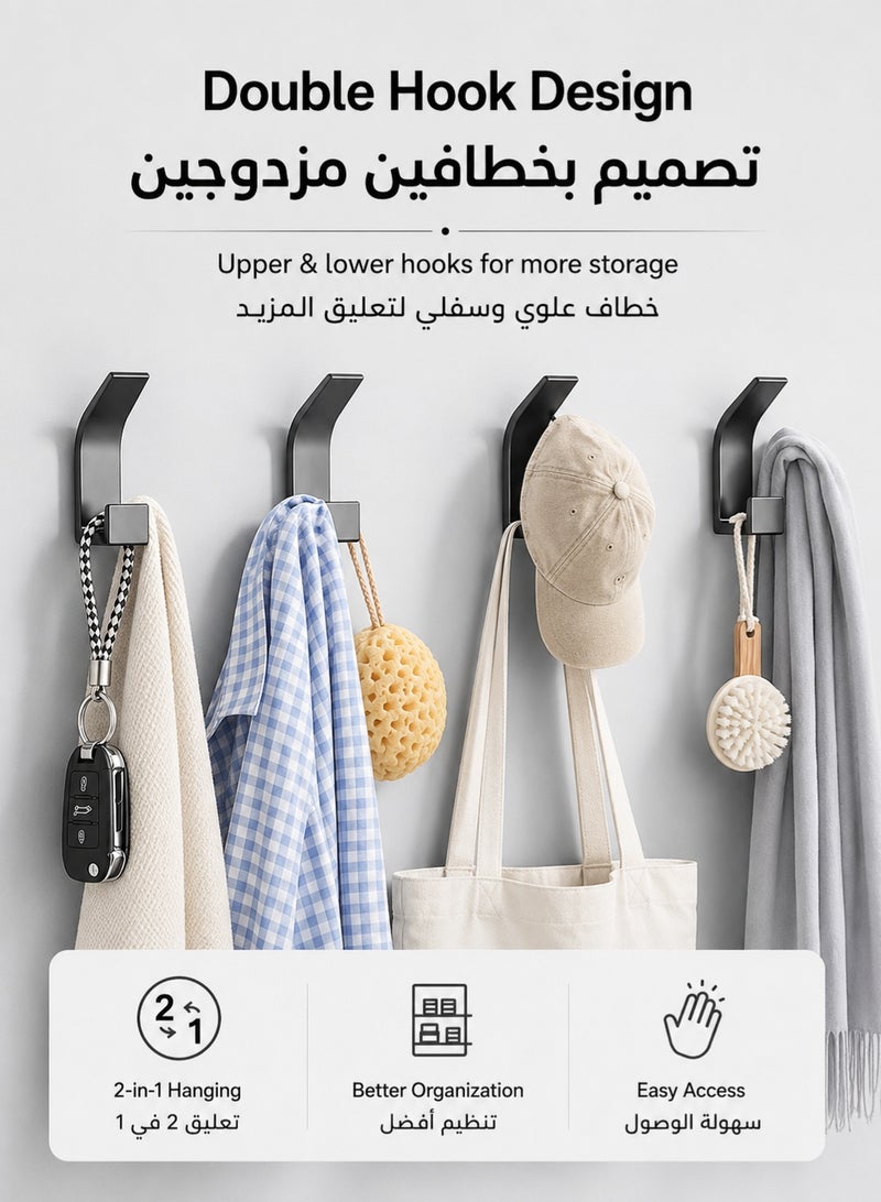 JOYBOS طقم 5 خطافات حائط قوية – خطافات لاصقة بدون حفر للتعليق على الجدران، لتعليق المعاطف والمفاتيح والقبعات والمناشف – لون أسود - Image 2