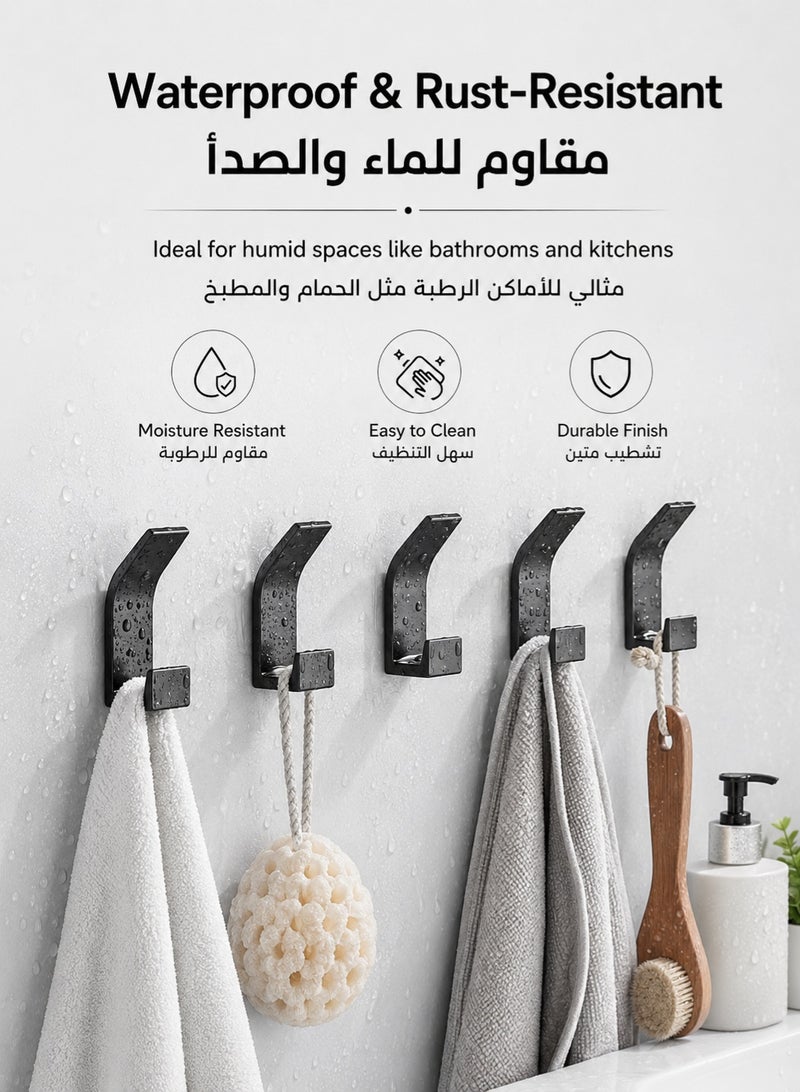 JOYBOS طقم 5 خطافات حائط قوية – خطافات لاصقة بدون حفر للتعليق على الجدران، لتعليق المعاطف والمفاتيح والقبعات والمناشف – لون أسود - Image 4