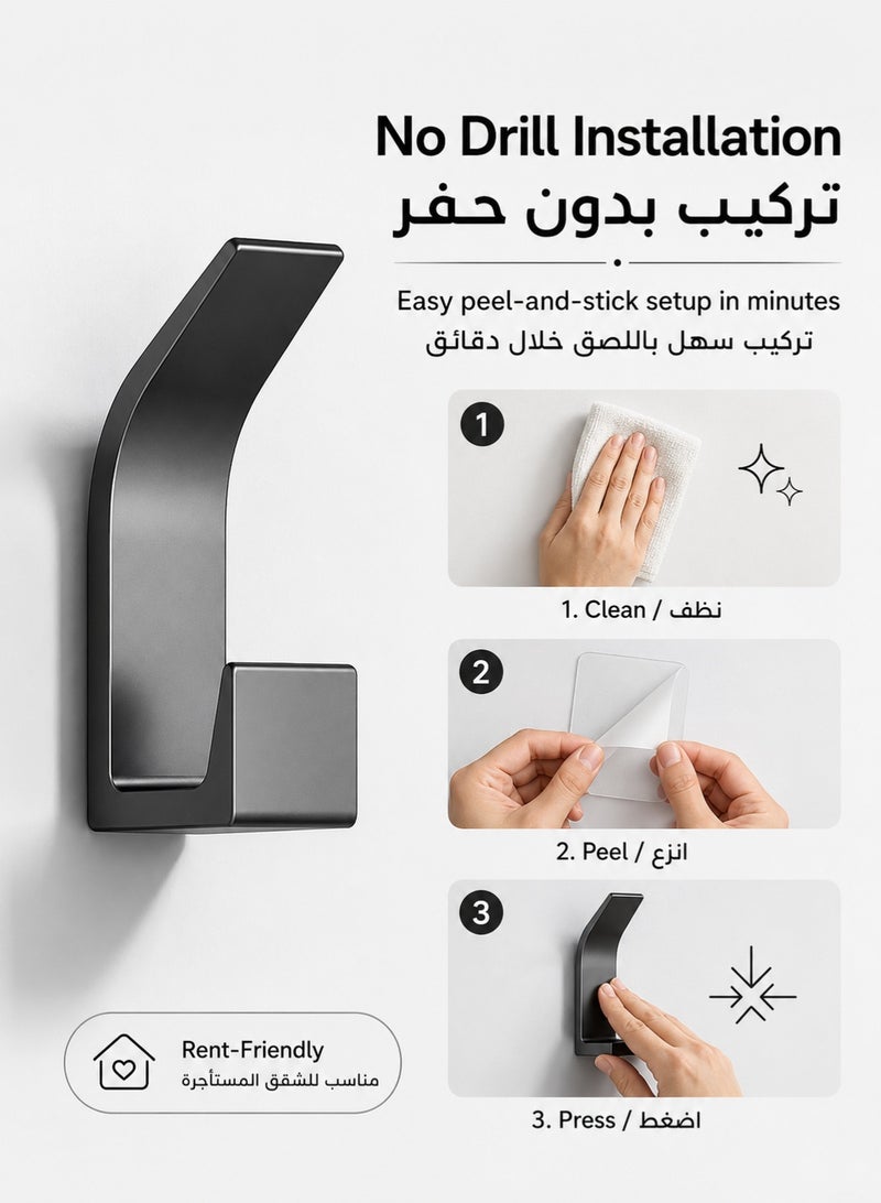 JOYBOS طقم 5 خطافات حائط قوية – خطافات لاصقة بدون حفر للتعليق على الجدران، لتعليق المعاطف والمفاتيح والقبعات والمناشف – لون أسود - Image 3