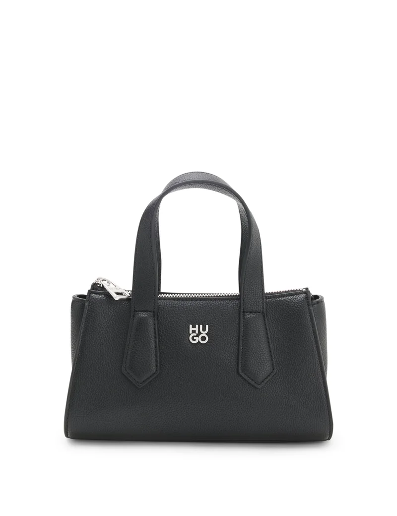 HUGO Grained faux-leather shoulder bag with stacked-logo hardware