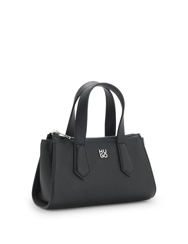 HUGO Grained faux-leather shoulder bag with stacked-logo hardware