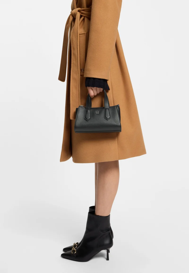 HUGO Black Grained faux-leather shoulder bag with stacked-logo hardware for Women | Best Price UAE