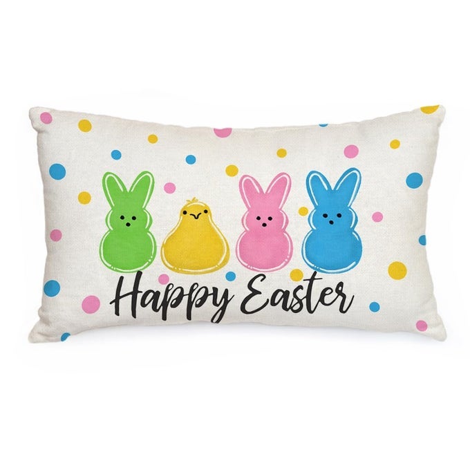 EASTER PILLOW COVER 12X20 INCH POLKA DOTS COLORFUL BUNNIES CHICK DECORATIONS HOLIDAY FARMHOUSE DECORATIVE SPRING PILLOW CASE FOR HOME SOFA COUCH AA11212