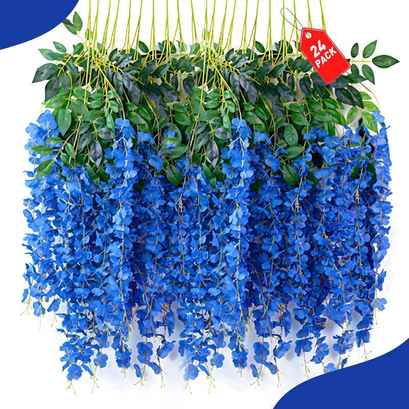 ZEBMOON 24Pack Royal Blue Wisteria Hanging Flowers  Royal Blue 3.77 Ft Fake Hanging Flowers  Royal Blue Artificial Wisteria Garland  Royal Blue Wisteria Flower Vines  Wisteria Backdrop  Wisteria Flowers Decor - Image 1