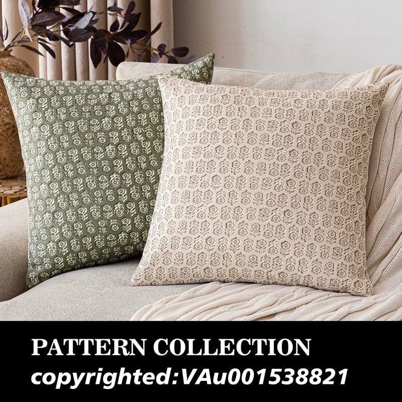 Foindtower Set of 2 Decorative Vintage Floral Print Throw Pillow Covers Neutral Modern Farmhouse Cushion Covers Boho Home Decor for Sofa Couch Chair Bedroom Living Room,20Ã—20 Inch,Ivory Beige - Image 4