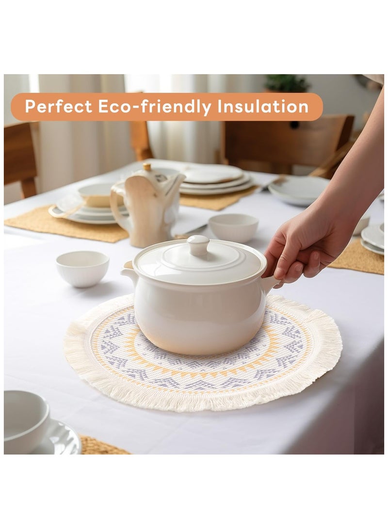 SOLARAE 4Pcs Round Place mats, Table Mats Set, Cotton Place mats, Washable Place mats of Woven, Boho Woven Mandala Tassels Heat Proof Circle Place Table Mats for Dining Wedding Home Decoration (Colorful) - Image 4