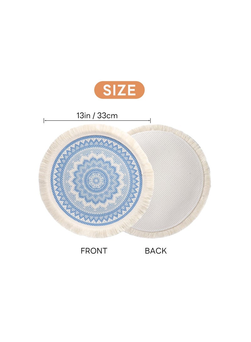 SOLARAE 4Pcs Round Place mats, Table Mats Set, Cotton Place mats, Washable Place mats of Woven, Boho Woven Mandala Tassels Heat Proof Circle Place Table Mats for Dining Wedding Home Decoration (Colorful) - Image 2