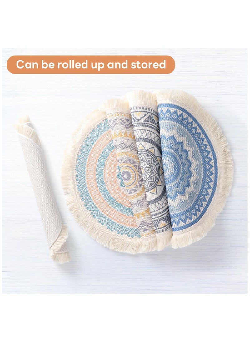 SOLARAE 4Pcs Round Place mats, Table Mats Set, Cotton Place mats, Washable Place mats of Woven, Boho Woven Mandala Tassels Heat Proof Circle Place Table Mats for Dining Wedding Home Decoration (Colorful) - Image 5