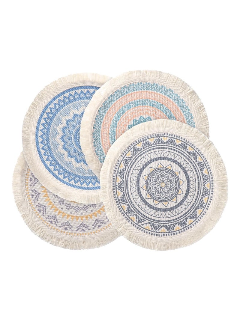 SOLARAE 4Pcs Round Place mats, Table Mats Set, Cotton Place mats, Washable Place mats of Woven, Boho Woven Mandala Tassels Heat Proof Circle Place Table Mats for Dining Wedding Home Decoration (Colorful) - Image 1
