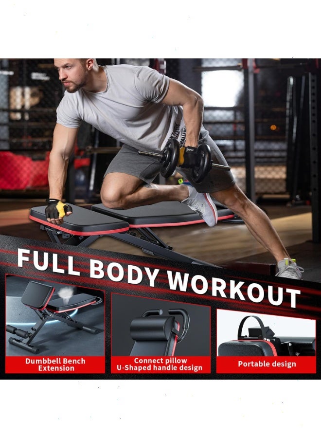 Pomefar Adjustable Weight Bench,Multifunctional Fitness Bench Foldable Workout Bench for Full Body Exercise,Bench Press Bar Load-bearing 1100lbs,With Drawstring - Image 3