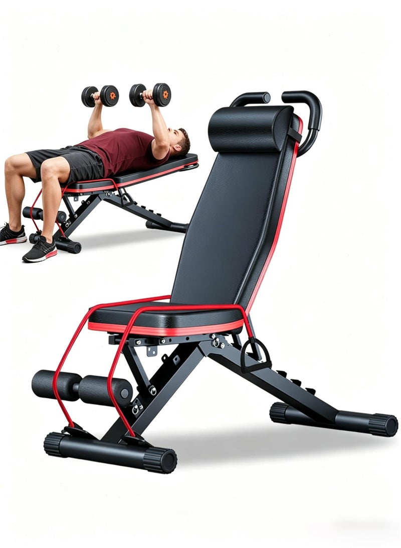 Pomefar Adjustable Weight Bench,Multifunctional Fitness Bench Foldable Workout Bench for Full Body Exercise,Bench Press Bar Load-bearing 1100lbs,With Drawstring - Image 1