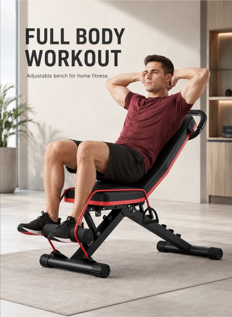 Pomefar Foldable Adjustable Weight Bench, Multifunctional Workout Fitness Bench for Full Body Training, 1100LBS Capacity Home Gym Bench with Leg Support & Resistance Bands - Image 5