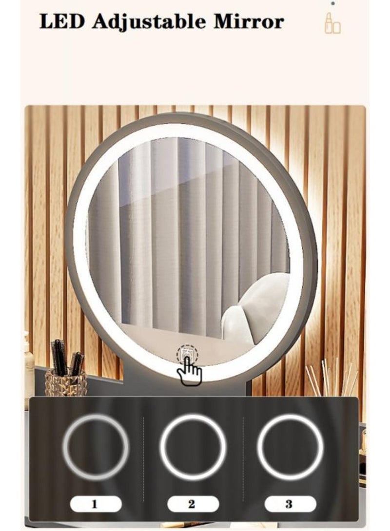 إيونتو طاولة مكياج LED مع مرآة دائرية - إضاءة تعمل باللمس، تخزين وتصميم أنيق لغرفة النوم أو غرفة التجميل - Image 4