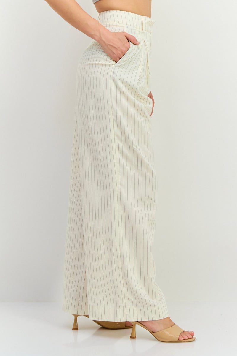 GANT Women Regular Fit Stripe Wide Leg Pants, Off White  - Image 2