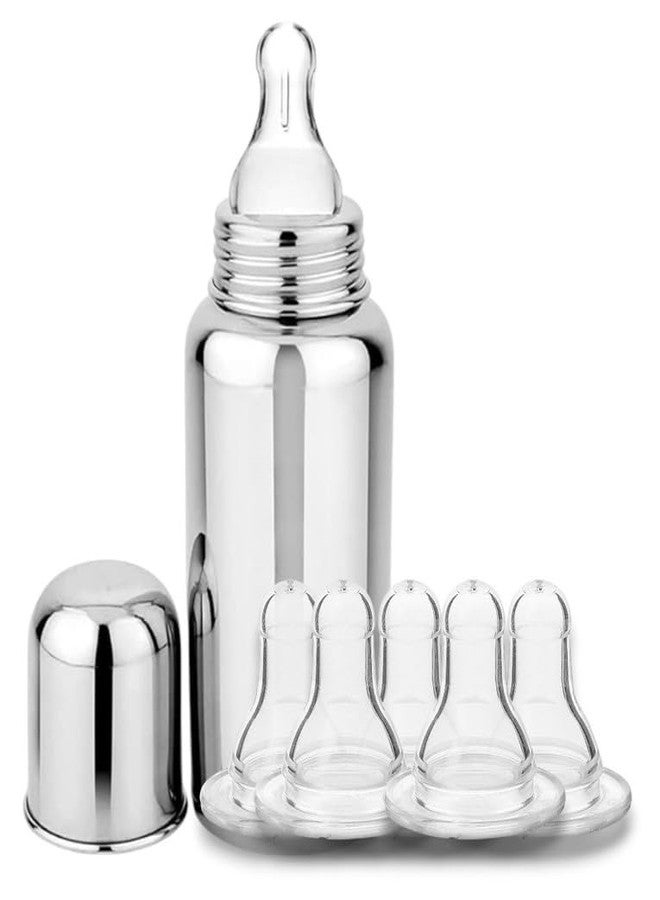 RB POINT The First Bottle Choosing Stainless Steel for Newborns Milk Feeding Bottle with Stainless-Steel & BPA-Free Sipper Niple (1 Botle+5 Niples) - Image 1
