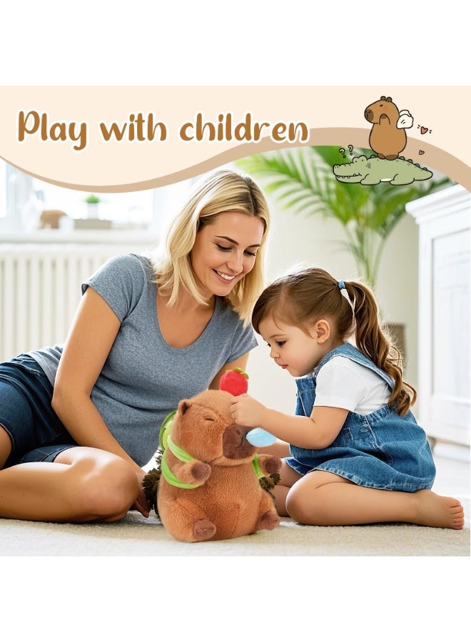 XICEN 12-Inch Capybara Plush Toy,  Soft Stuffed Animal, with Detachable Turtle Backpack &Retractable Nose , Multi-Use Cuddly Pillow & Birthday Gift for Boys Girls Kids - Image 5