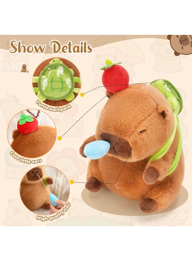 XICEN 12-Inch Capybara Plush Toy,  Soft Stuffed Animal, with Detachable Turtle Backpack &Retractable Nose , Multi-Use Cuddly Pillow & Birthday Gift for Boys Girls Kids - Image 2
