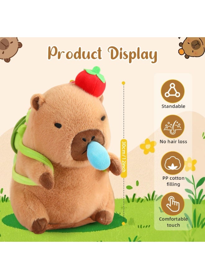 XICEN 12-Inch Capybara Plush Toy,  Soft Stuffed Animal, with Detachable Turtle Backpack &Retractable Nose , Multi-Use Cuddly Pillow & Birthday Gift for Boys Girls Kids - Image 3