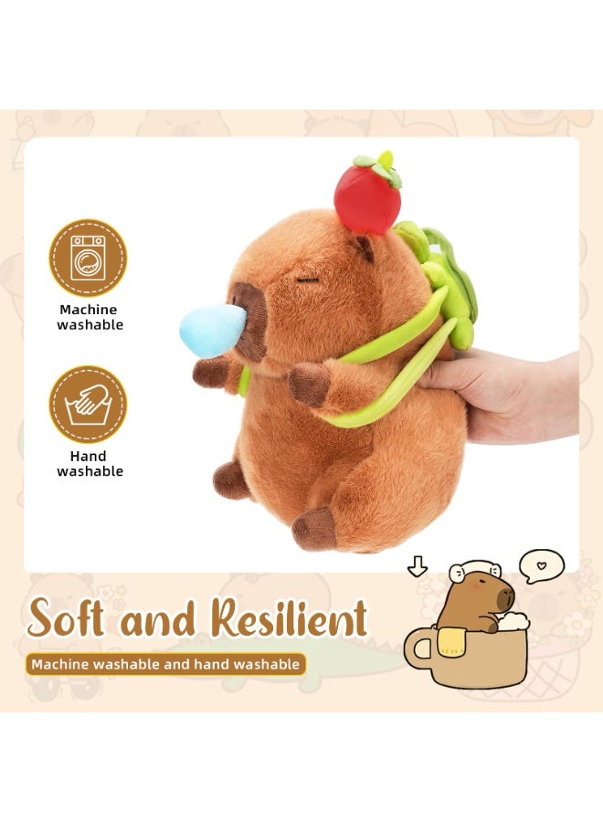XICEN 12-Inch Capybara Plush Toy,  Soft Stuffed Animal, with Detachable Turtle Backpack &Retractable Nose , Multi-Use Cuddly Pillow & Birthday Gift for Boys Girls Kids - Image 4