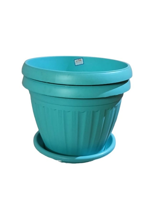 Plastic planting pot set, 2 pieces with 2 watering saucers, durable and resistant for houseplants (Pistachio, 30 cm) - Image 1