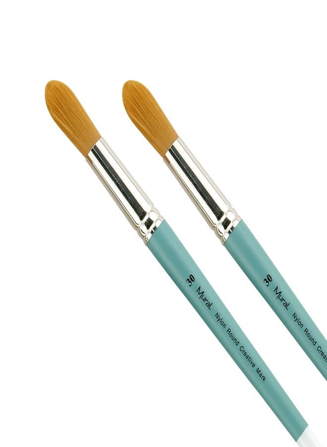 Creative Mark Art Supplies Large Mural Synthetic Golden Taklon Paint Brush - Round #30-2 Pack - Artist Supplies for Acrylics, Watercolors, and Oils - Durable, Resilient, Seamless Ferrules - Image 1