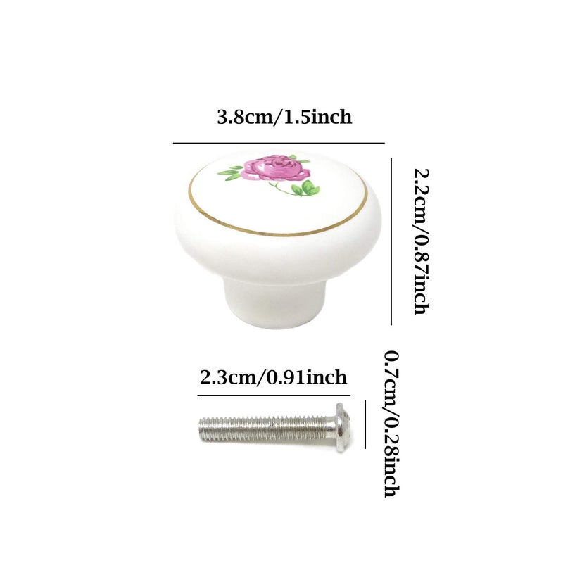 yueton 6Pcs 1-1/2 inch Hand Painted Ceramic Knobs Kitchen Cabinet Retro Vintage Door Drawer Handles Pulls for Dresser Cupboard Wardrobe (Pink Rose) - Image 3