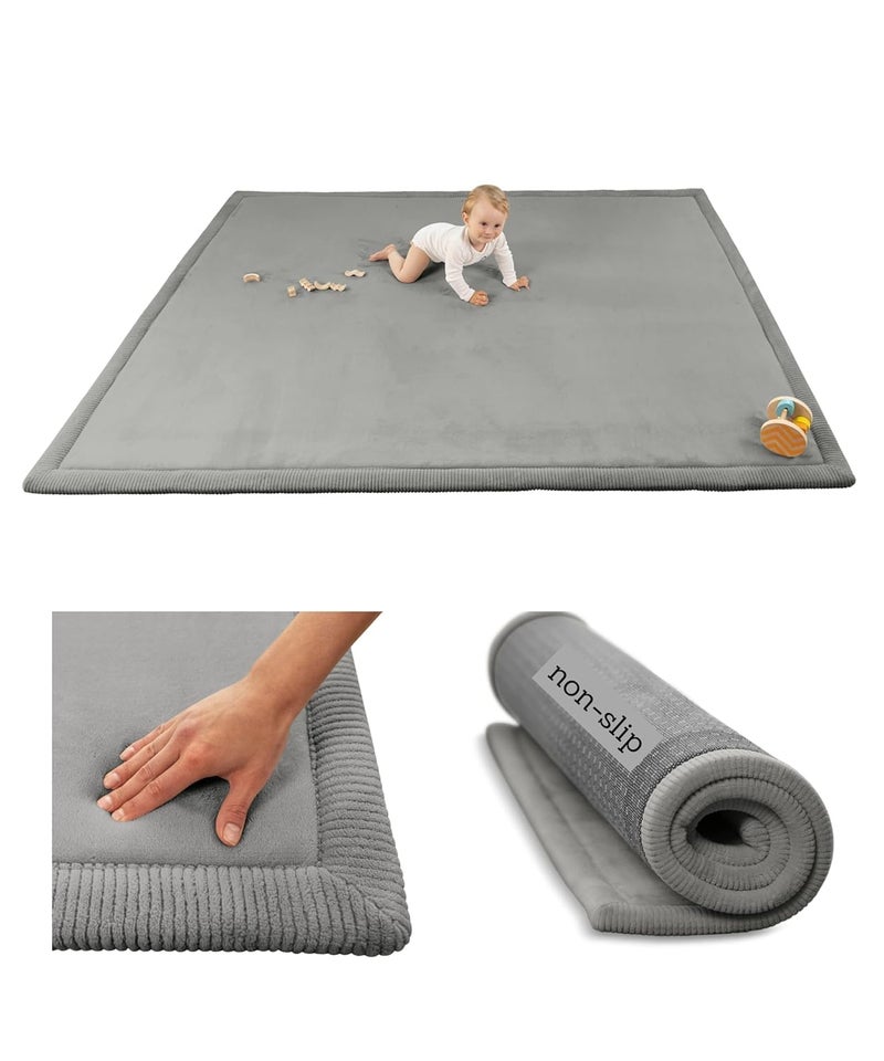 Hakuna Matte Premium Baby Playmat for Floor 60 x 80 Dark Gray  Cloudsoft Coral Velvet Memory Foam Rug for Crawling  NonSlip WaterResistant NonToxic EasyCare Muscle Mat  Thick Play Mat for Baby - Image 1