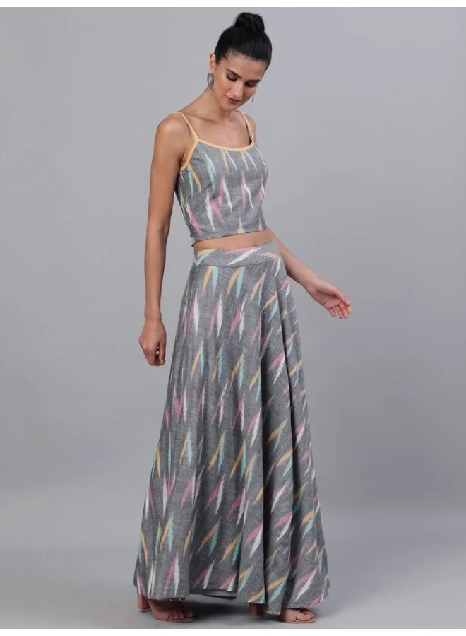 AKS Grey Ikat Design Lehenga Choli With Tie & Dye Dupatta